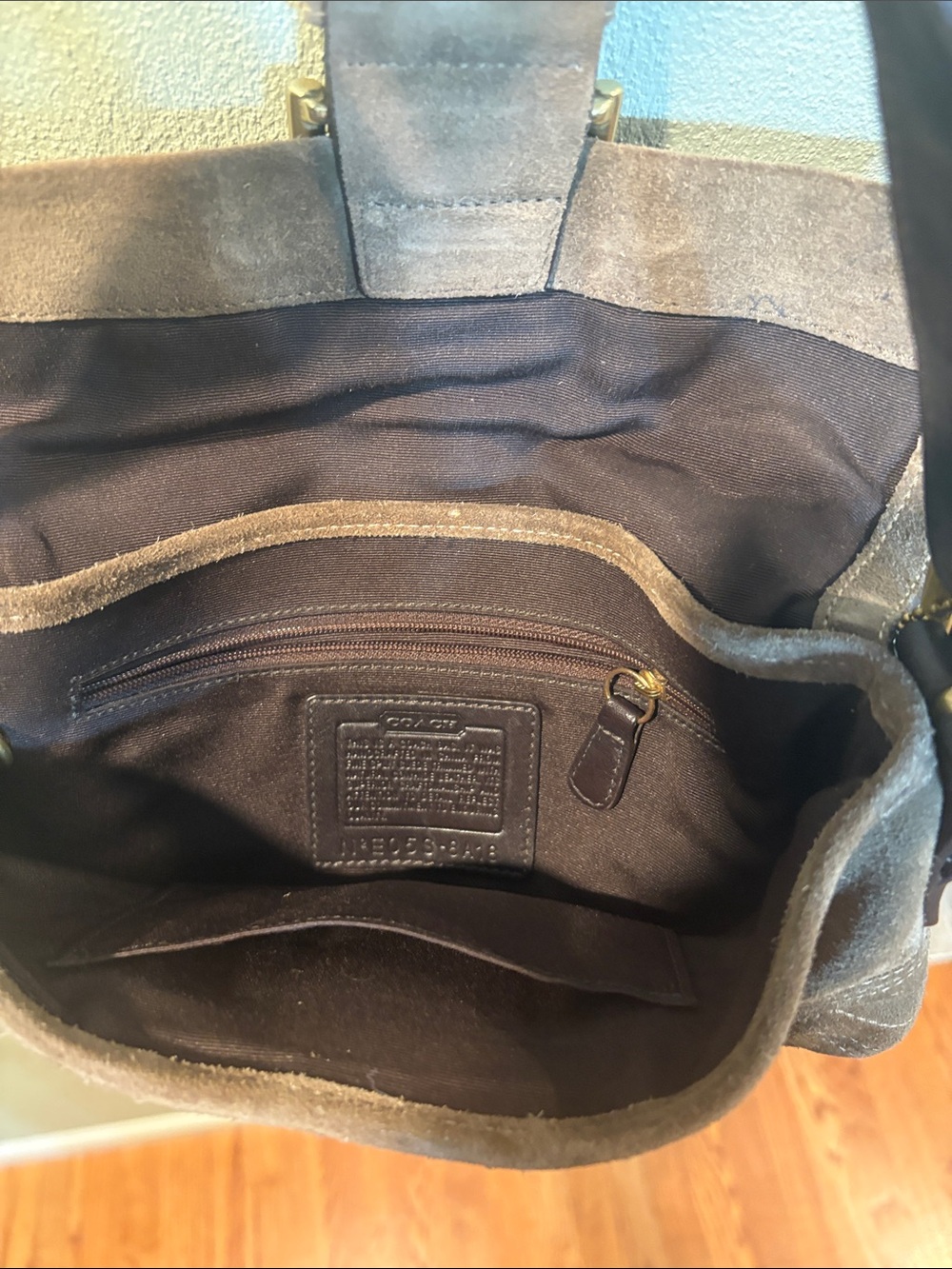 Coach Brown Suede Shoulder Bag with Brass Accents - Picture 8 of 9